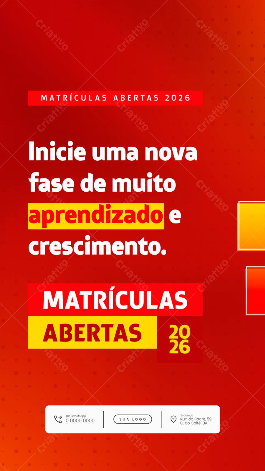 Flyer Vertical Matrículas Abertas 2026 Educação PSD Editável