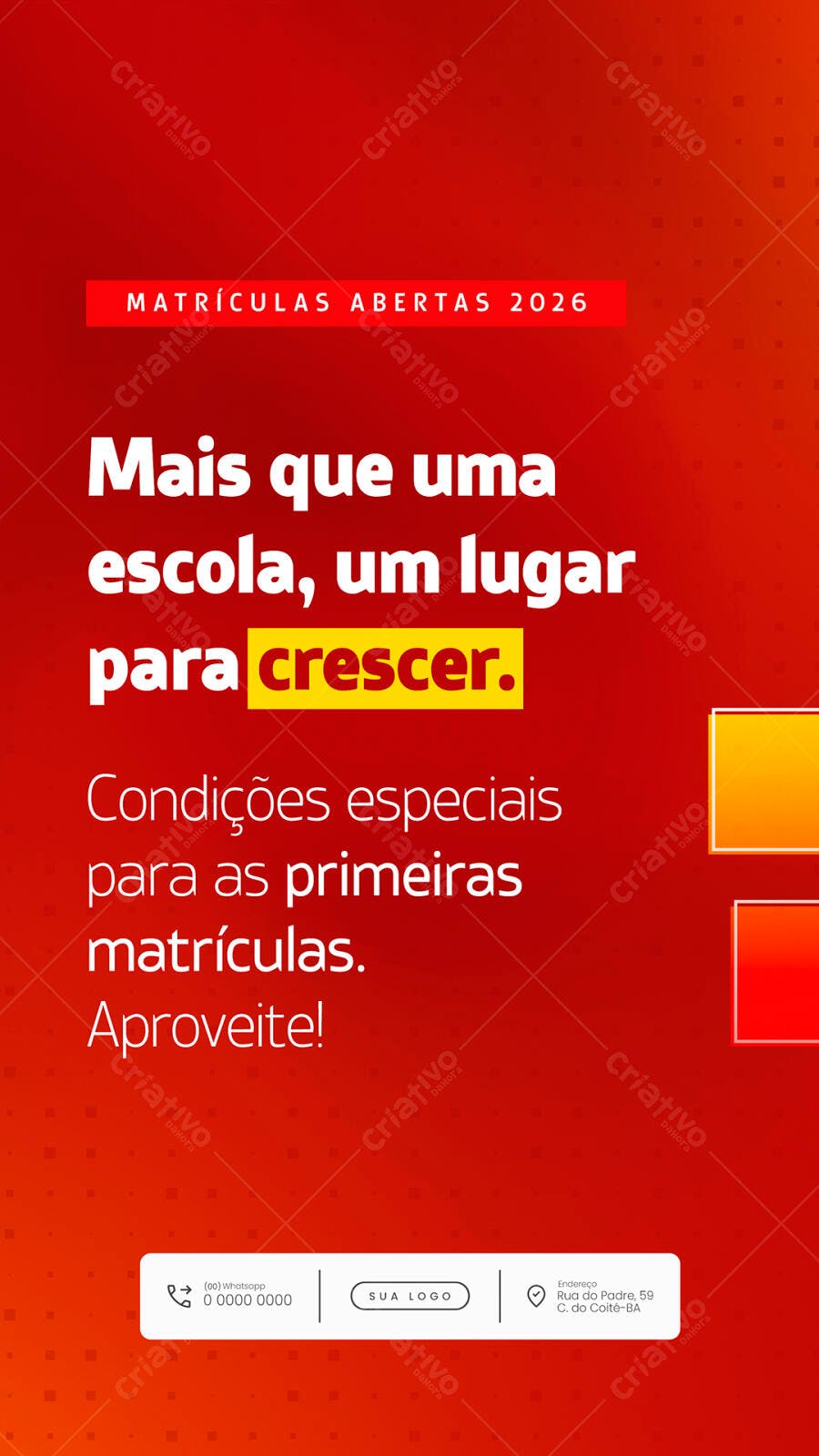 Flyer Vertical Matrículas Abertas Escola 2026 PSD Editável