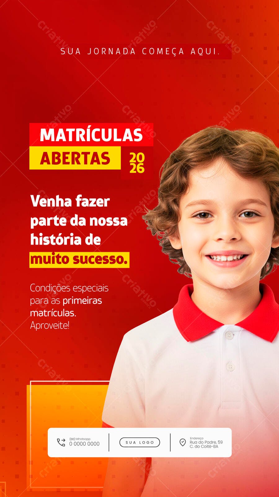 Flyer Matrículas Abertas Escola Menino Sorrindo PSD Editável