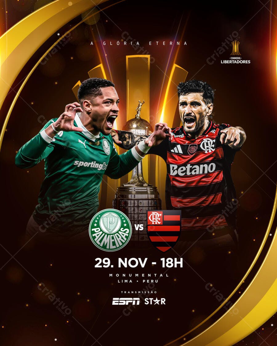 Flyer Jogo Final Conmebol Libertadores Palmeiras Flamengo PSD Editável