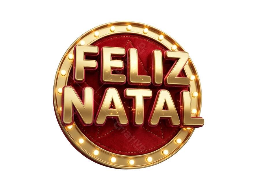 Selo 3D de Natal festivo dourado e vermelho luminoso com Feliz Natal