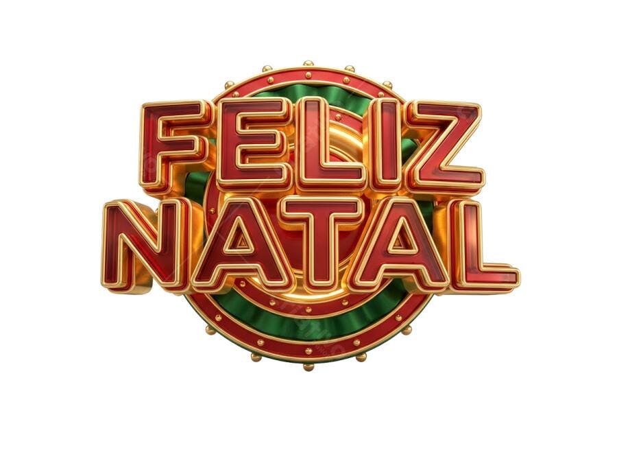 Selo 3D de Natal festivo metalizado vermelho e dourado com fundo verde