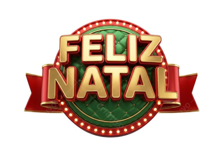 Selo 3D de Natal festivo dourado verde e vermelho com luzes neon