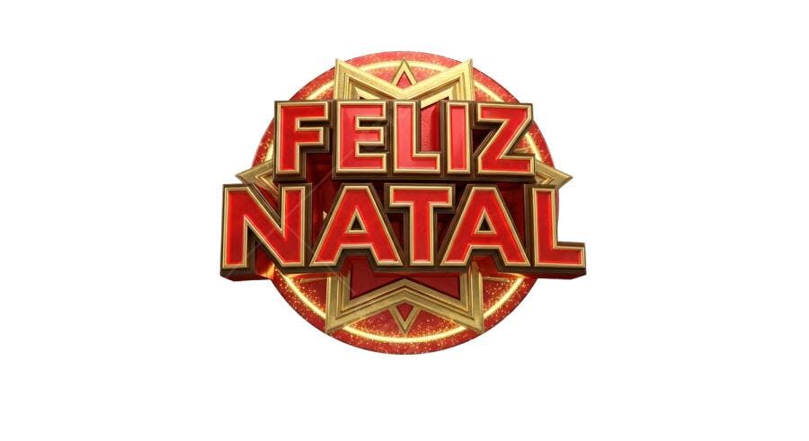 Selo 3D Feliz Natal metalizado dourado e vermelho brilhante festivo
