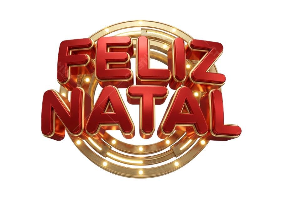 Selo 3D de Feliz Natal metalizado vermelho dourado iluminado