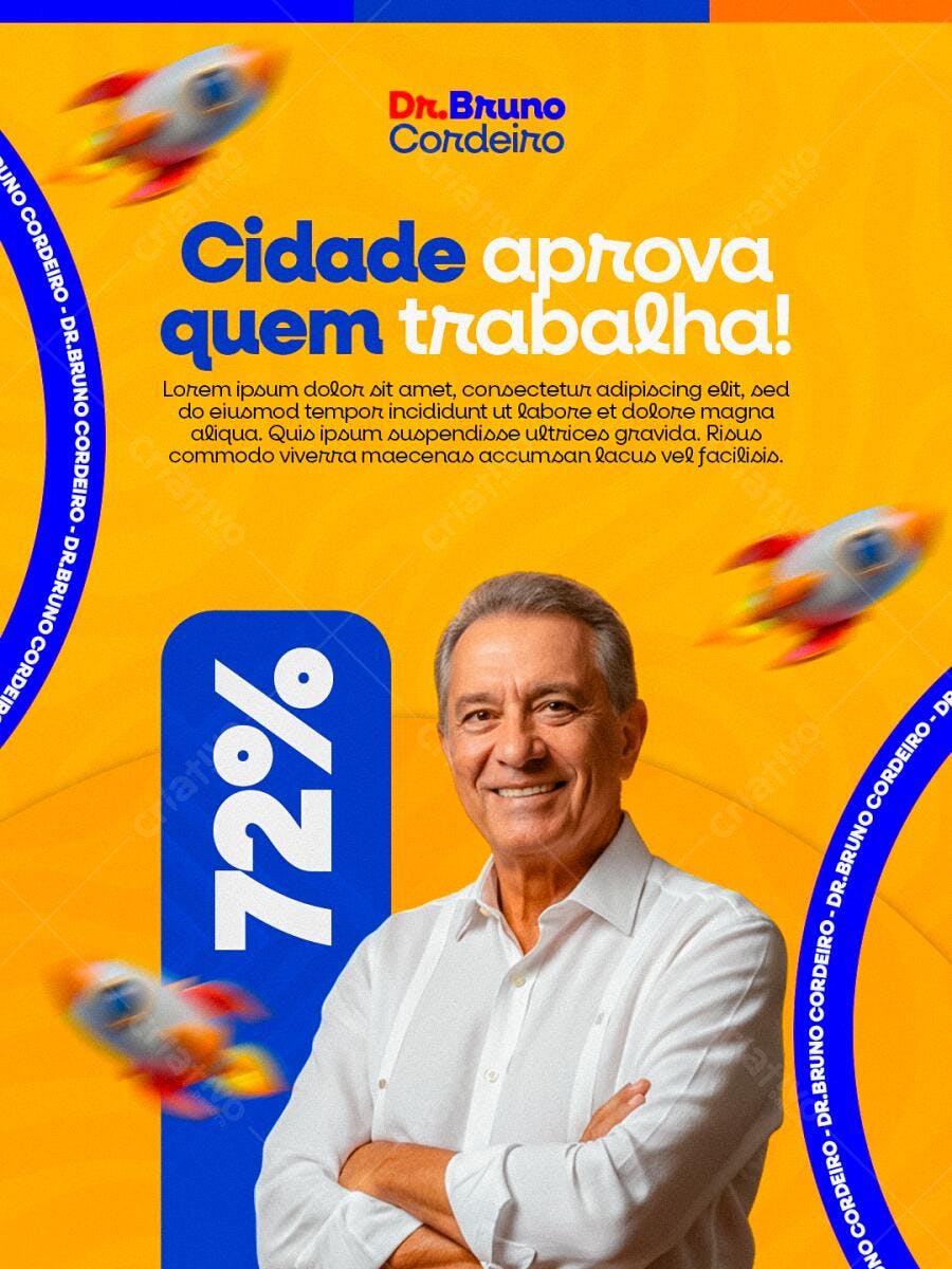 Flyer Social Campanha Politica Dr Bruno Cordeiro Cidade Aprova PSD Editável