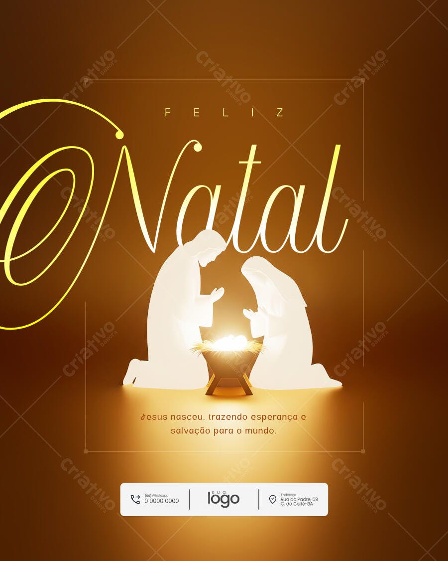 Arte de Natal Religiosa Manjedoura Jesus Maria José PSD Editável
