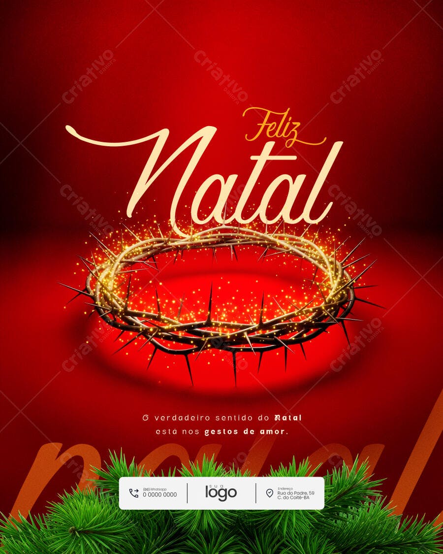 Post para Redes Sociais Natal Religioso Coroa de Espinhos PSD Editável