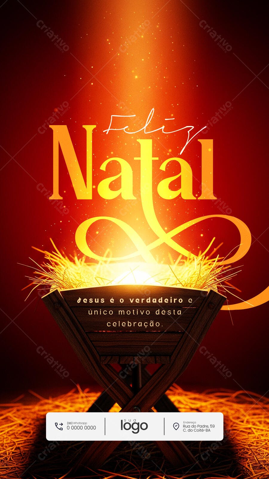 Flyer Feliz Natal Religioso com Manjedoura Ouro PSD Editável
