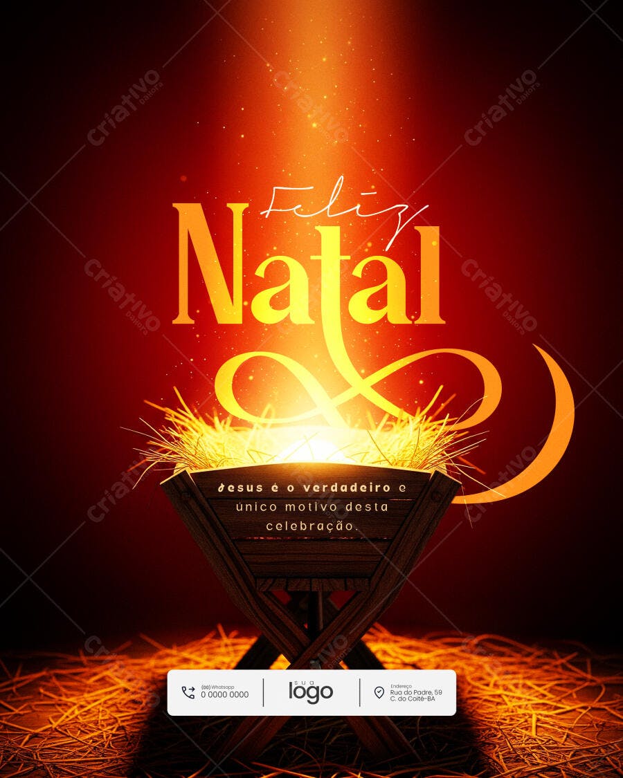 Flyer Feliz Natal Manjedoura e Mensagem Cristã PSD Editável