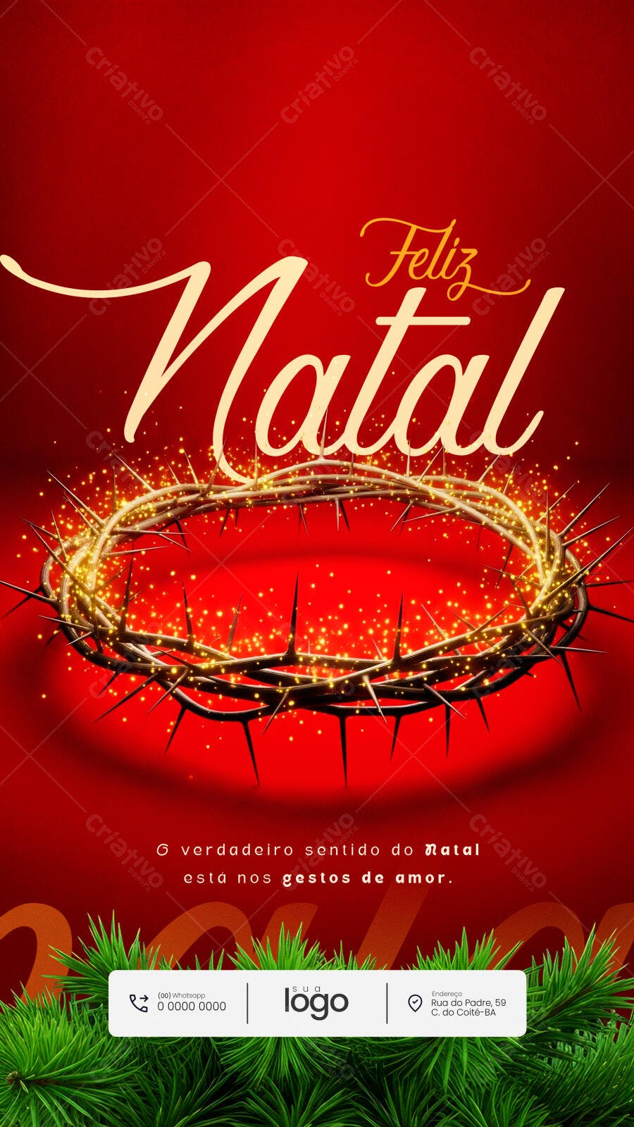 Post Instagram Feliz Natal Coroa Espinhos Ouro Mensagem Amor PSD Editável