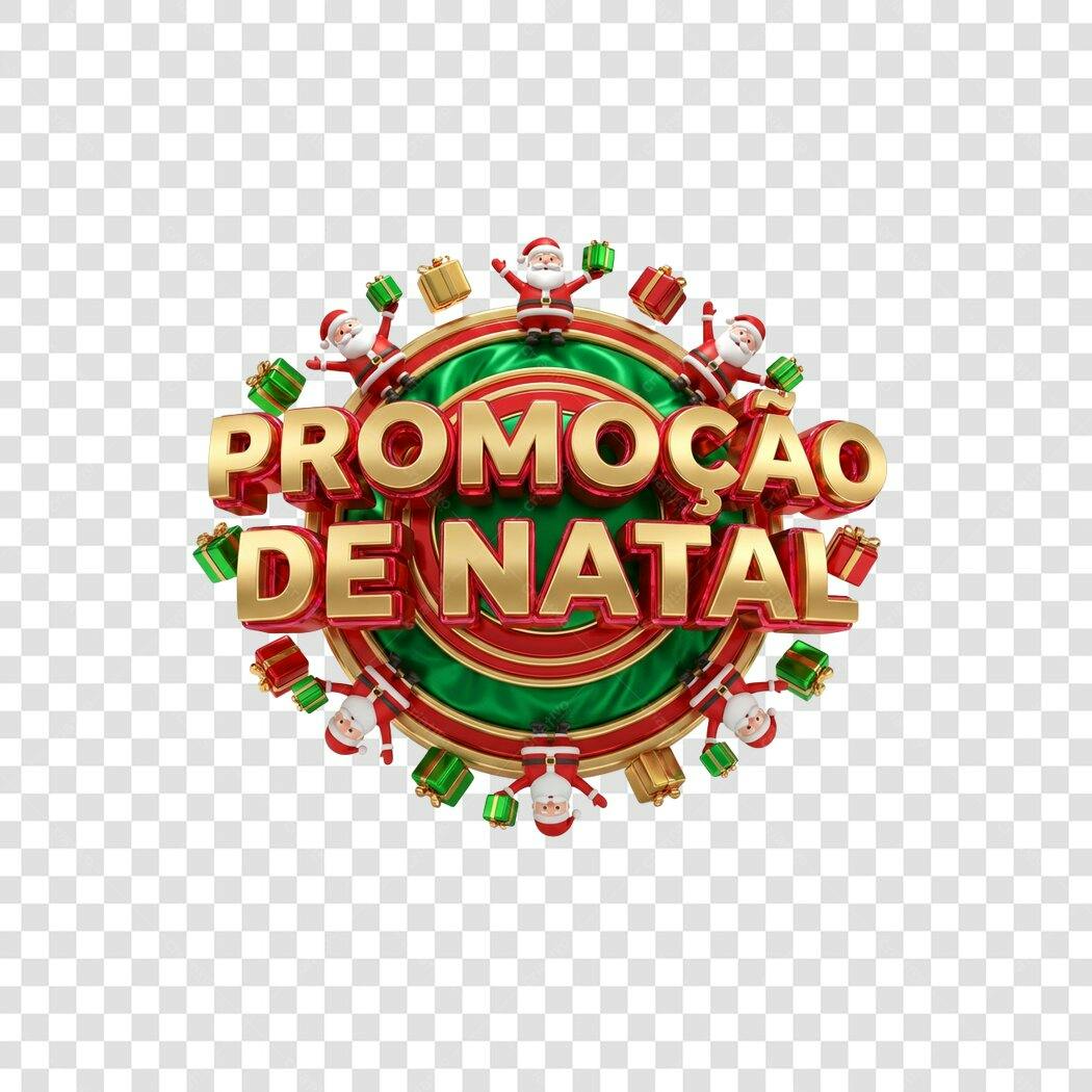 Selo 3D de promoção de Natal metalizado dourado festivo com Papai Noel