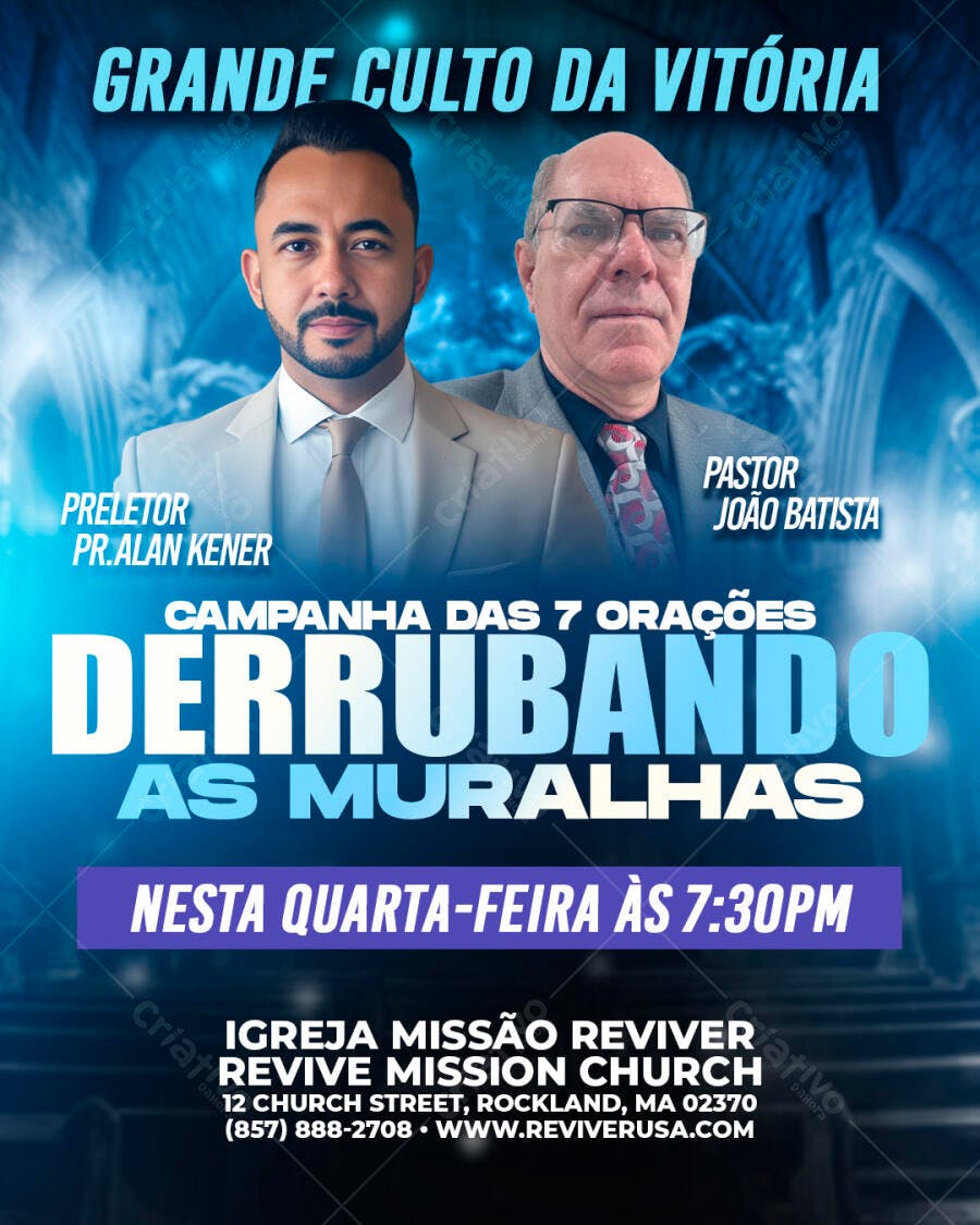 Flyer Culto da Vitória Campanha Derrubando as Muralhas PSD Editável