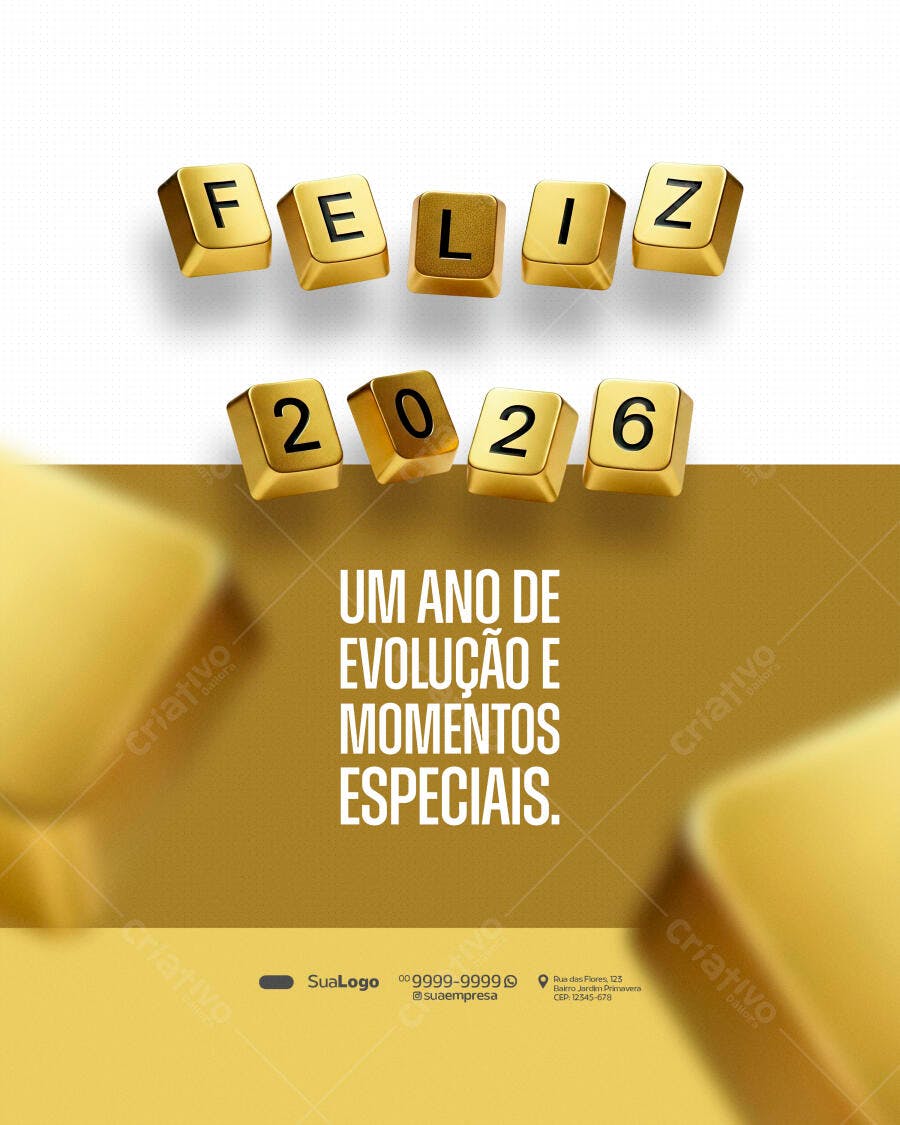 Post para Redes Sociais Feliz Ano Novo 2026 PSD Editável