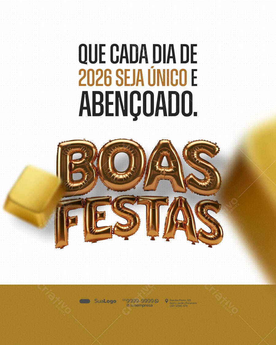 Post de Redes Sociais para Boas Festas e Ano Novo PSD Editável