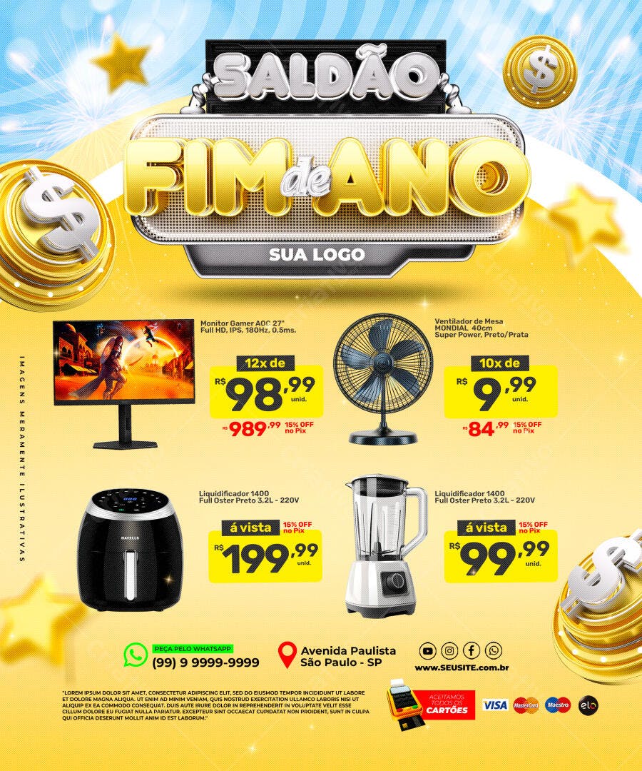 Flyer Saldão Fim de Ano Monitor Gamer Ventilador Liquidificador PSD Editável