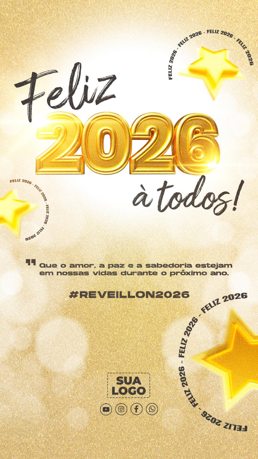 Post Social Feliz 2026 Dourado PSD Editável
