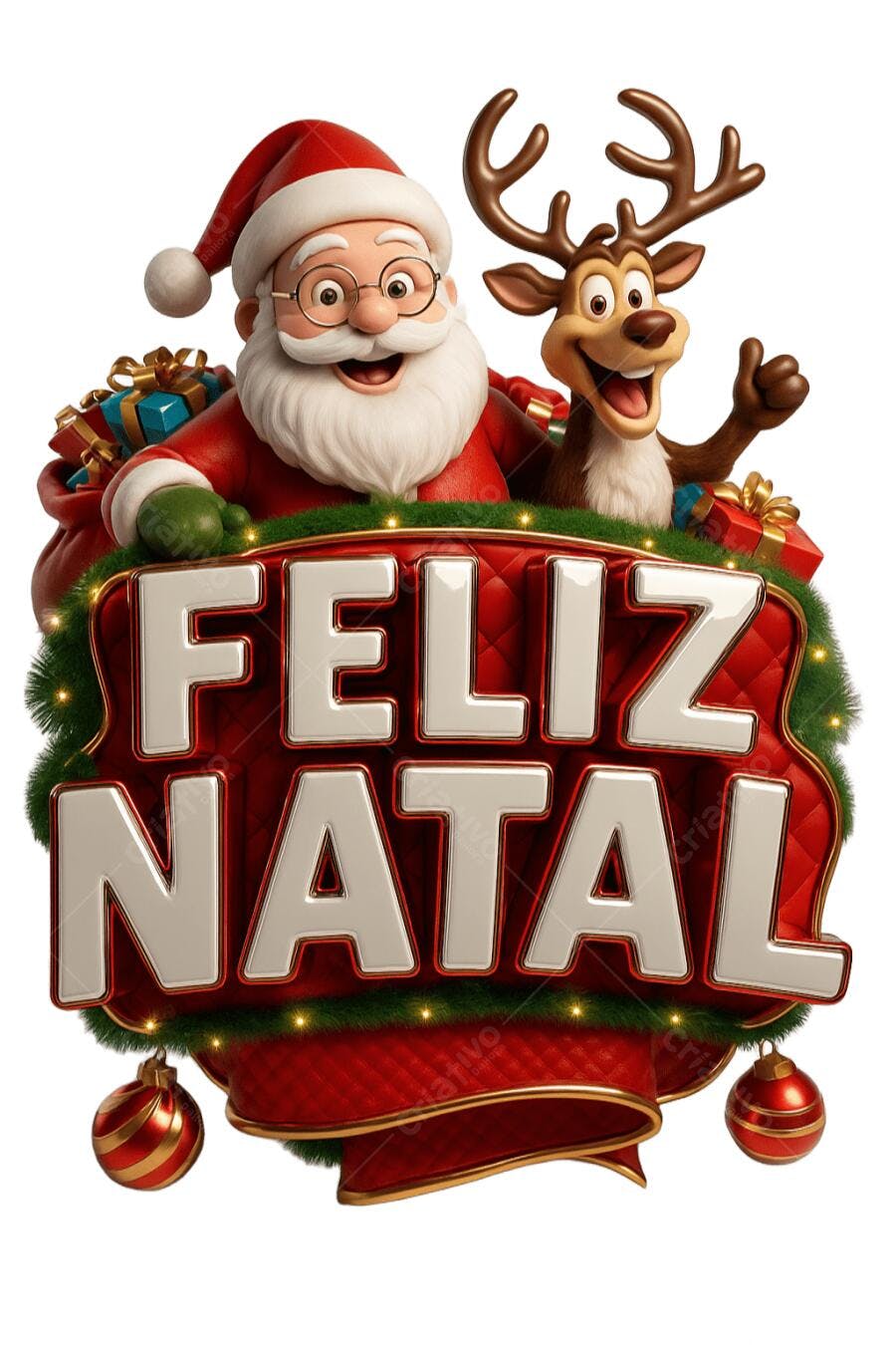 Ilustração 3D Papai Noel Rena Feliz Natal festivo PNG com fundo transparente