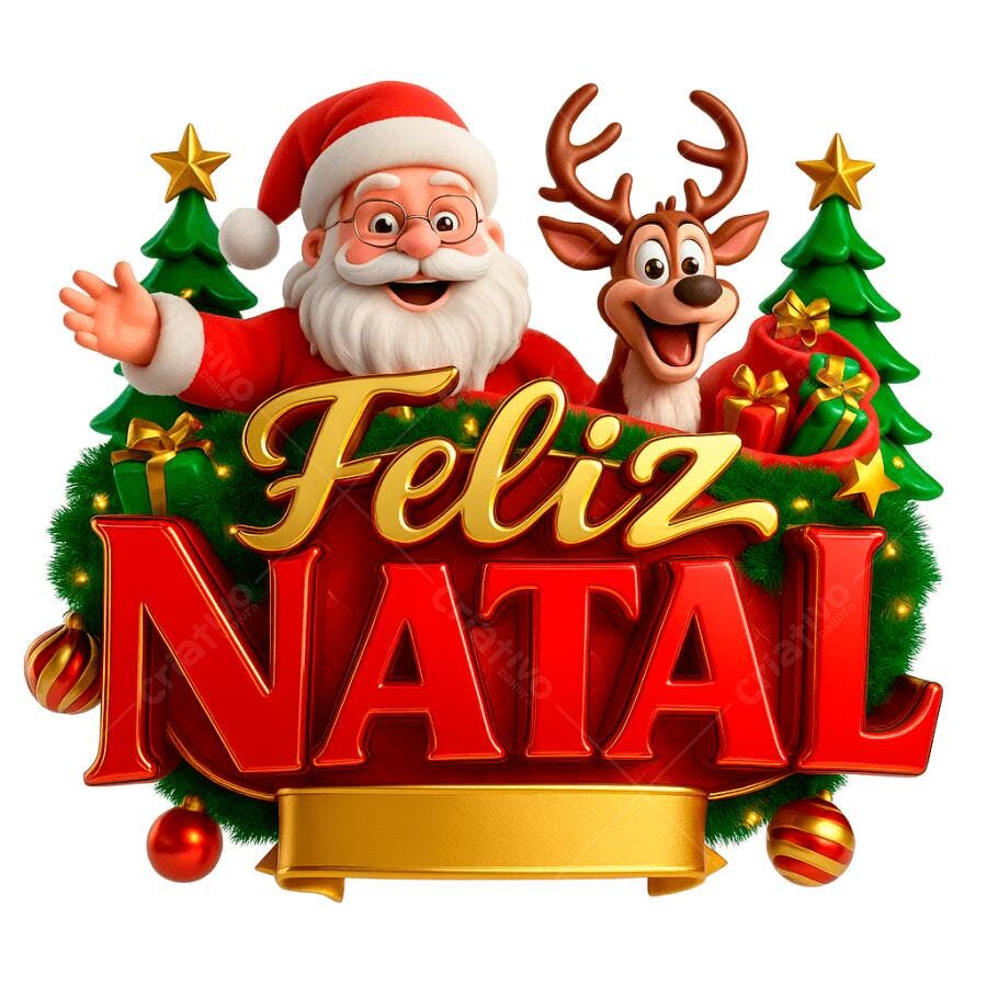 Post Natalino Papai Noel Rena Presentes Feliz Natal PNG com fundo transparente