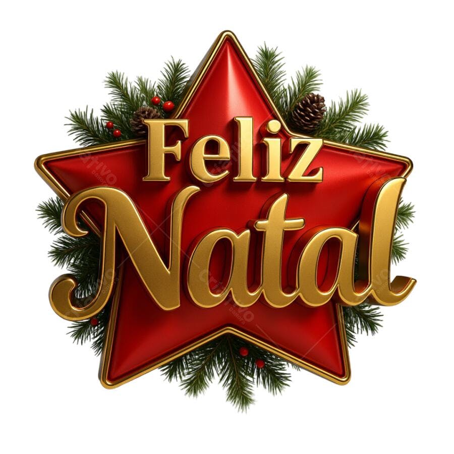 Elemento Gráfico Feliz Natal estrela vermelha dourada PNG com fundo transparente