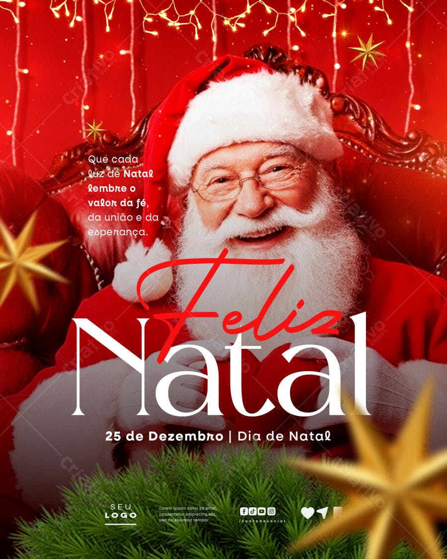 Post de Natal Feliz Natal com Papai Noel Sorrindo PSD Editável