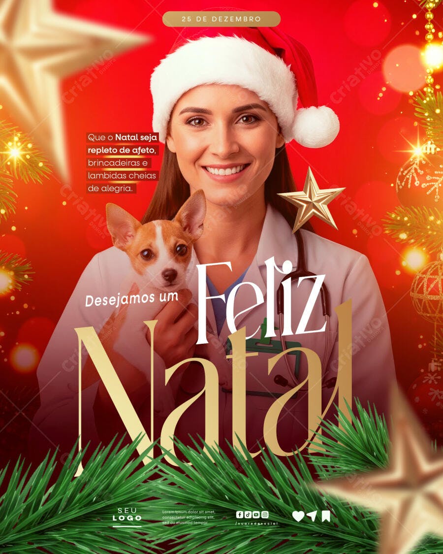 Post de Natal Veterinária e Pet Feliz Natal PSD Editável