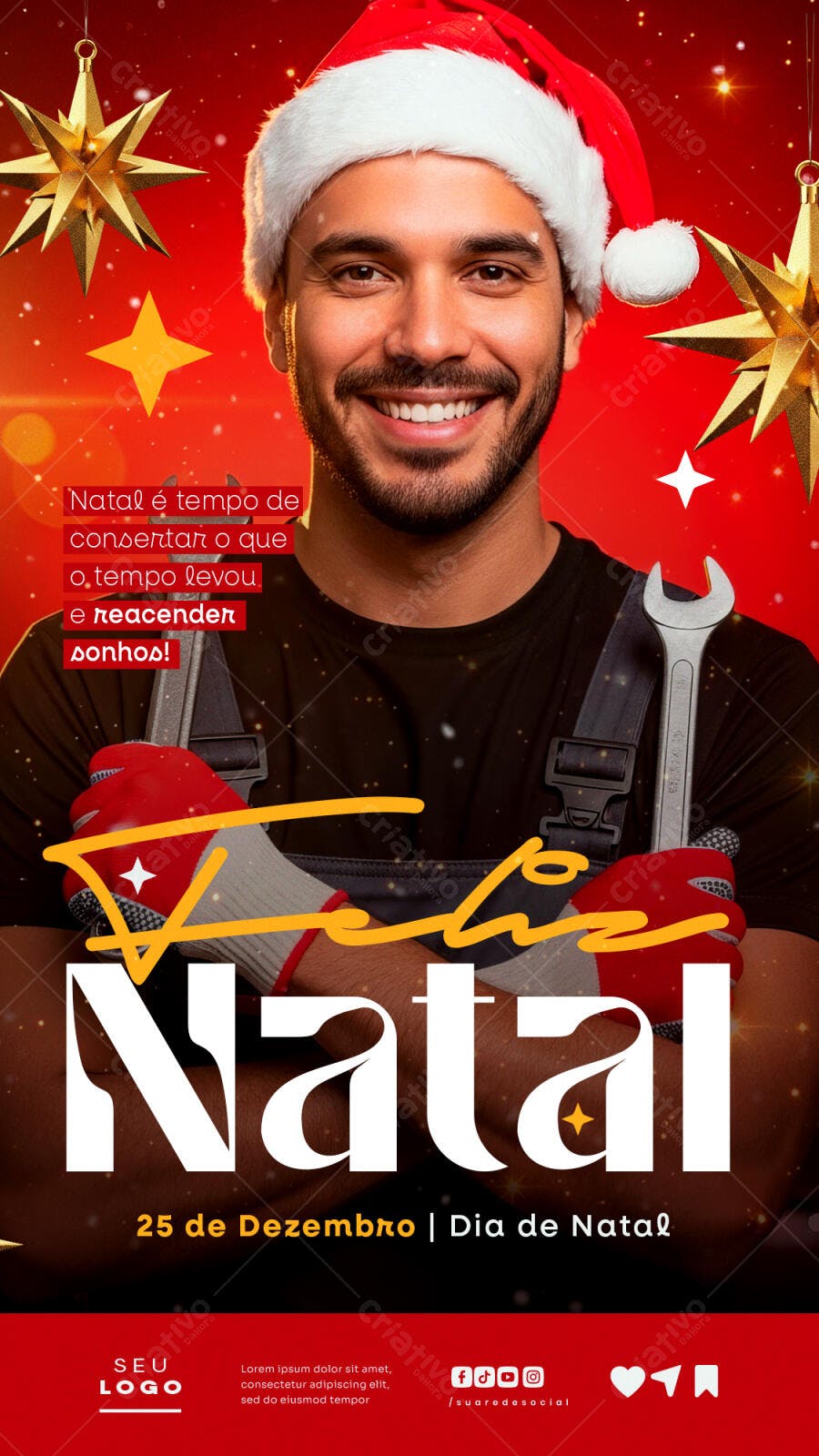 Flyer Natal Mecânico Consertando Sonhos Mensagem PSD Editável
