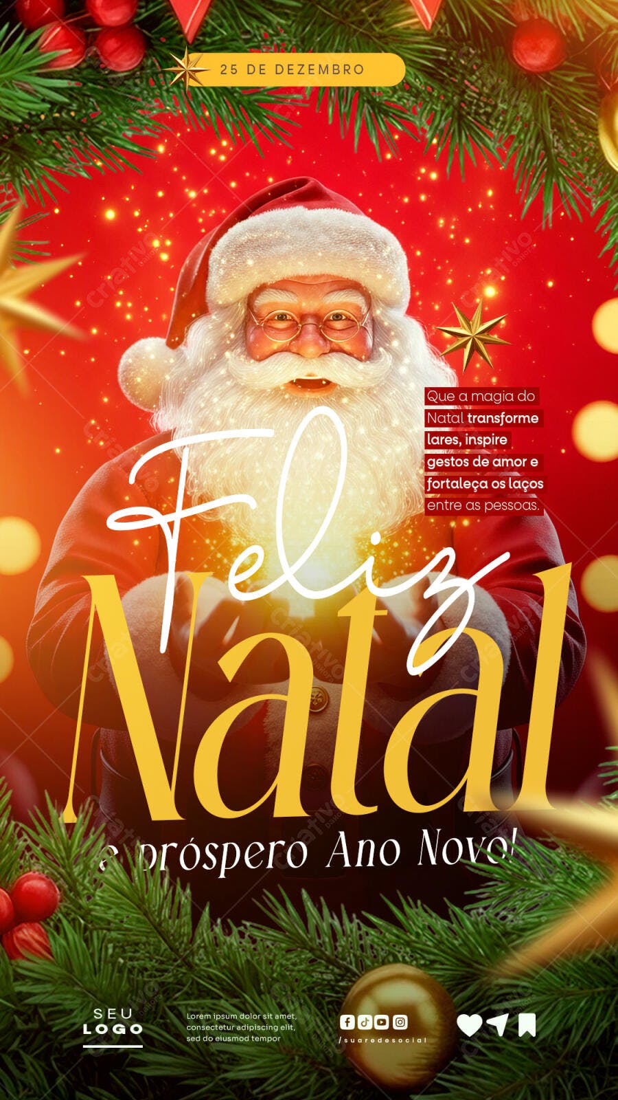 Flyer Feliz Natal e Próspero Ano Novo PSD Editável