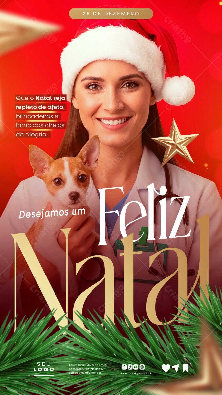 Post de Natal Feliz Natal Médica Veterinária com Pet PSD Editável