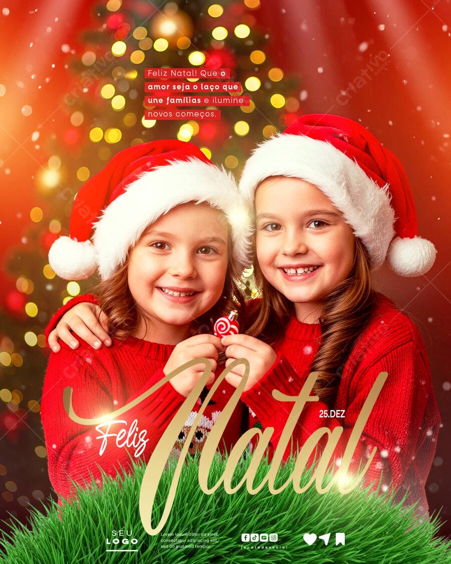 Flyer Feliz Natal Crianças Sorrindo PSD Editável