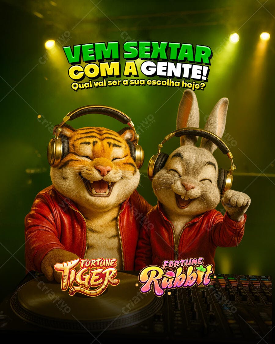 Flyer de Festa VEM SEXTAR com DJ Fortune Tiger e Rabbit PSD Editável