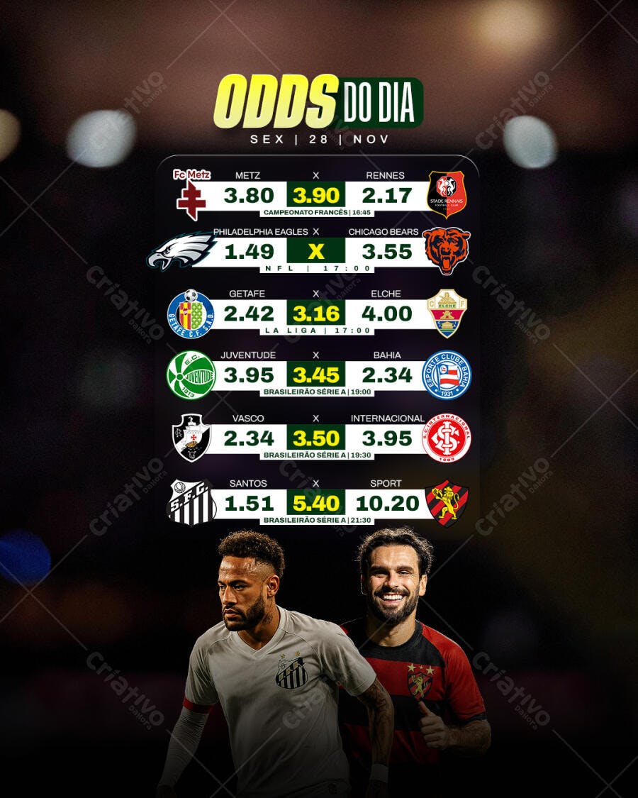 Flyer de Apostas Esportivas Futebol com Odds e Neymar PSD Editável