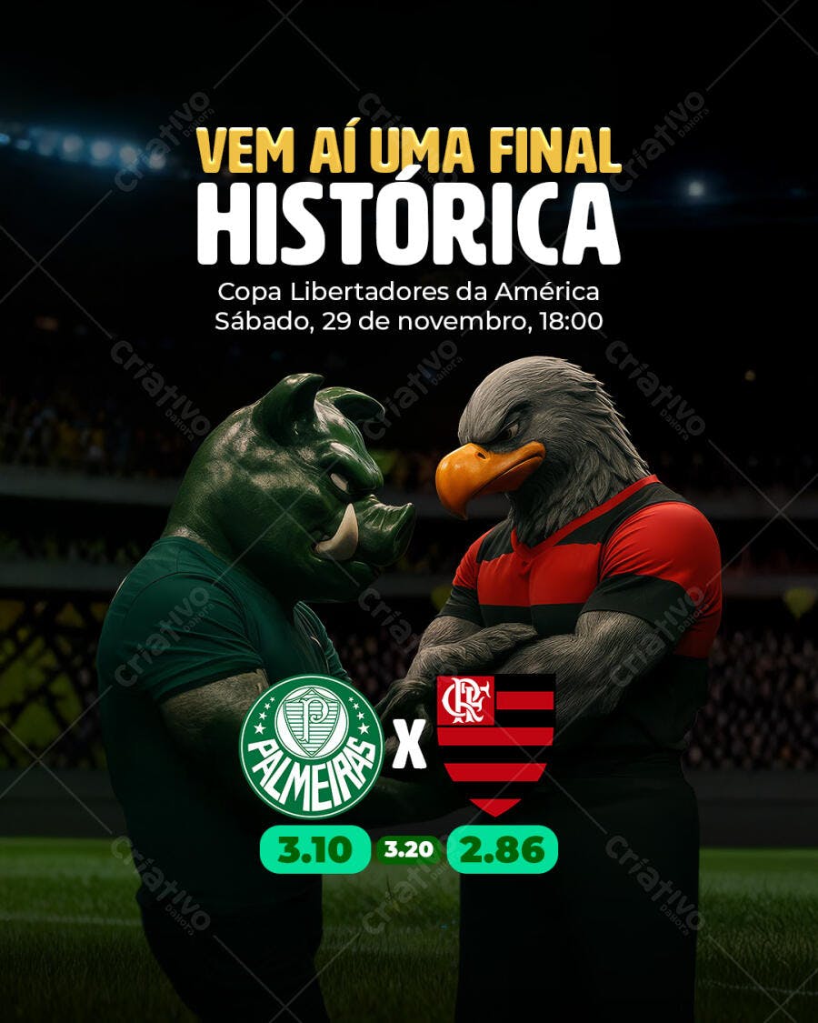 Flyer Final Copa Libertadores Palmeiras e Flamengo PSD Editável