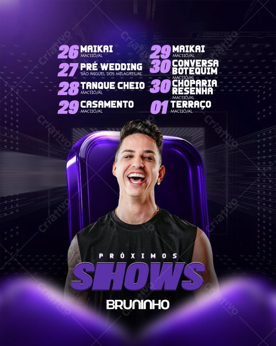 Flyer Próximos Shows Bruninho e Agenda de Eventos PSD Editável