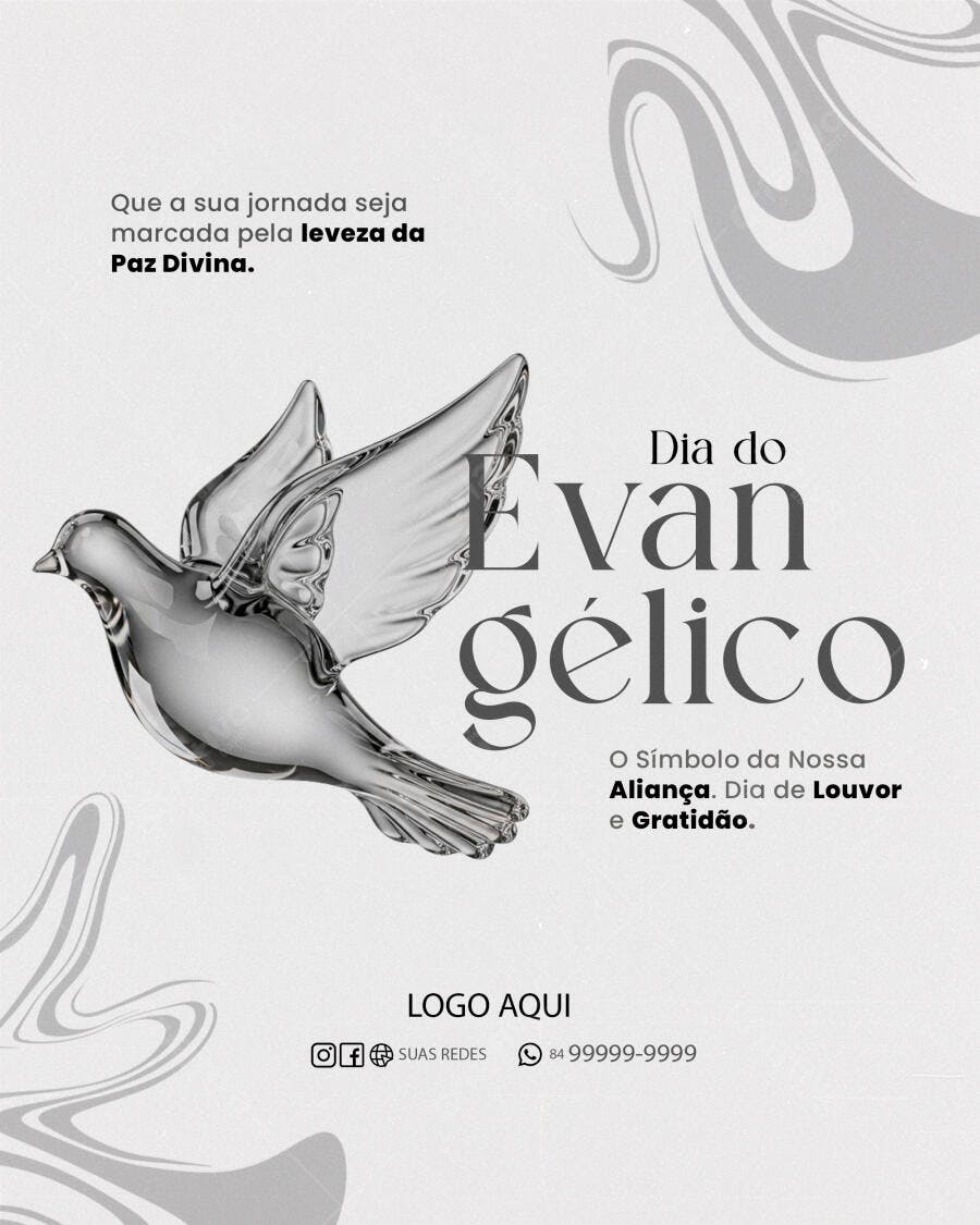 Flyer Dia do Evangélico com Pomba de Cristal 3D PSD Editável