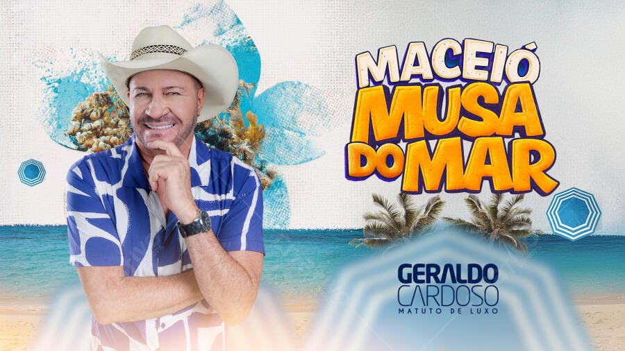 Flyer para Evento Maceió Musa do Mar com Geraldo Cardoso PSD Editável
