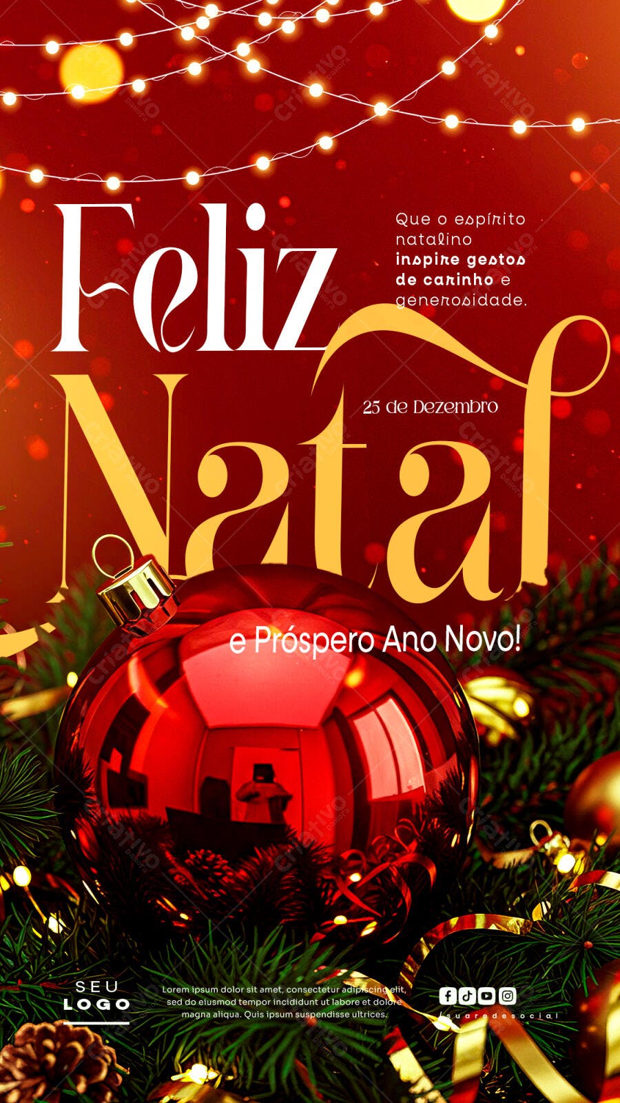Post para Redes Sociais Feliz Natal e Próspero Ano Novo PSD Editável
