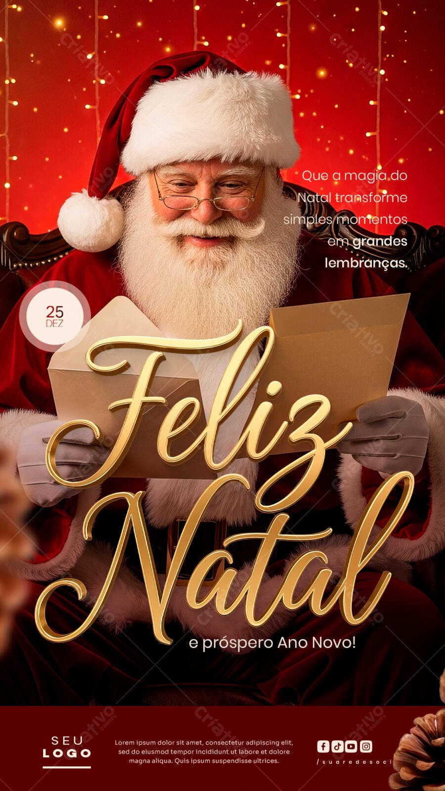 Flyer de Natal e Ano Novo com Papai Noel Sorrindo PSD Editável