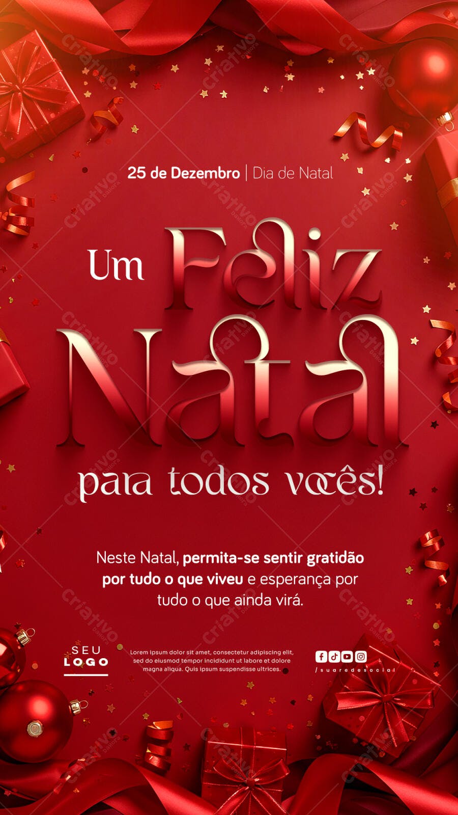 Post para Redes Sociais Feliz Natal 25 de Dezembro PSD Editável