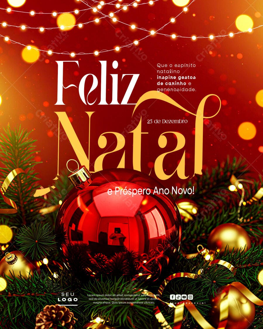Post para Redes Sociais Feliz Natal e Ano Novo PSD Editável