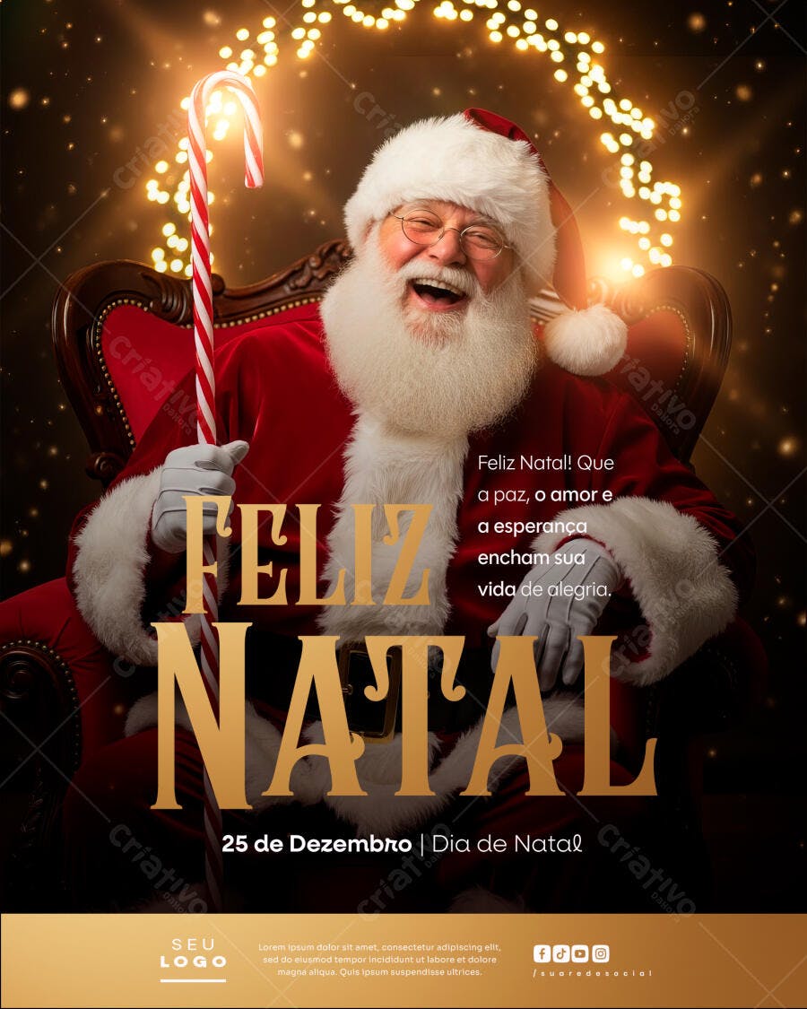 Flyer para Feliz Natal com Papai Noel Sorrindo PSD Editável