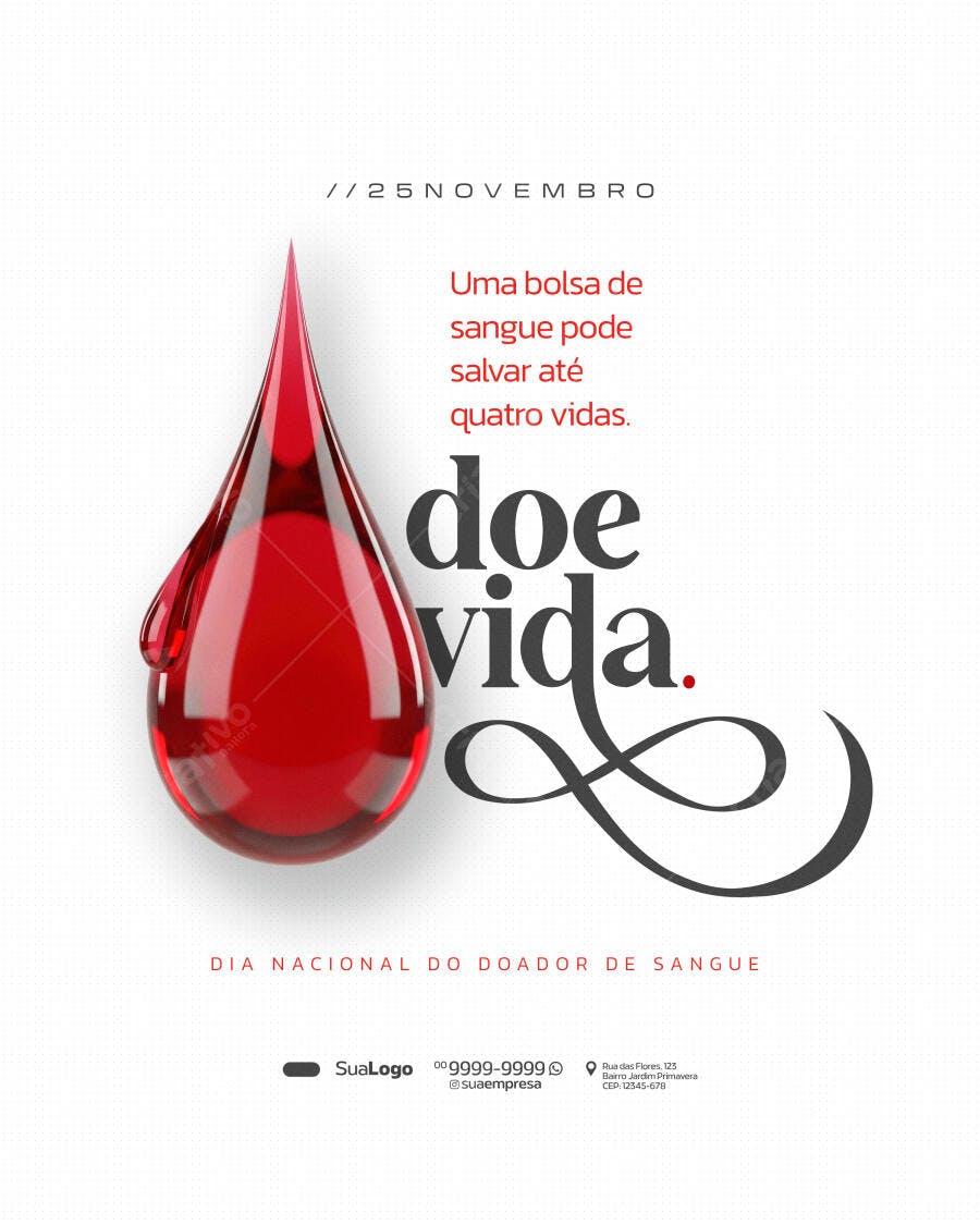 Flyer Doe Vida Doação de Sangue 25 de Novembro PSD Editável