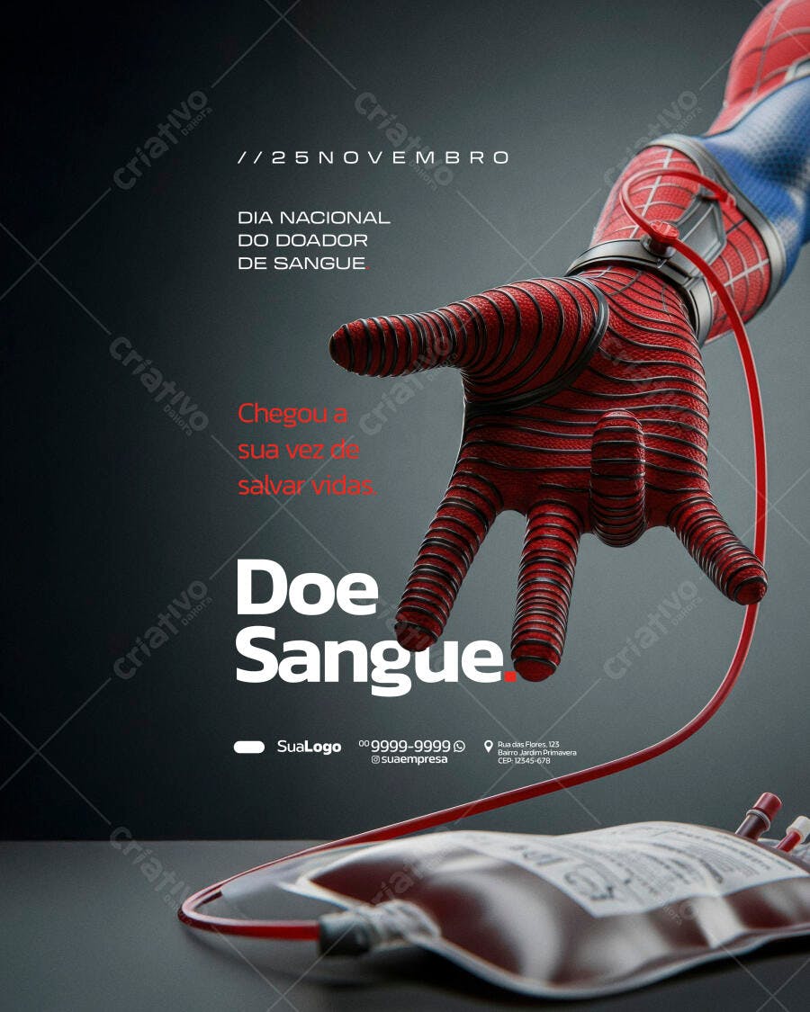 Flyer Dia Nacional Doador de Sangue Homem Aranha Psd Editável
