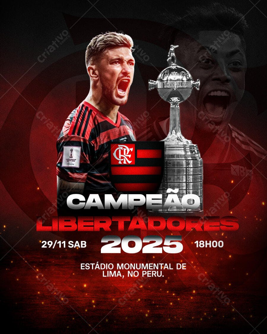 Flyer para Final Futebol Libertadores 2025 Campeão PSD Editável