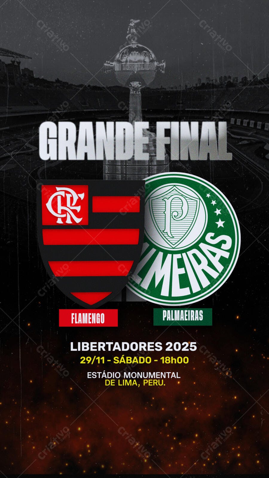 Flyer Grande Final Libertadores 2025 Flamengo vs Palmeiras PSD Editável