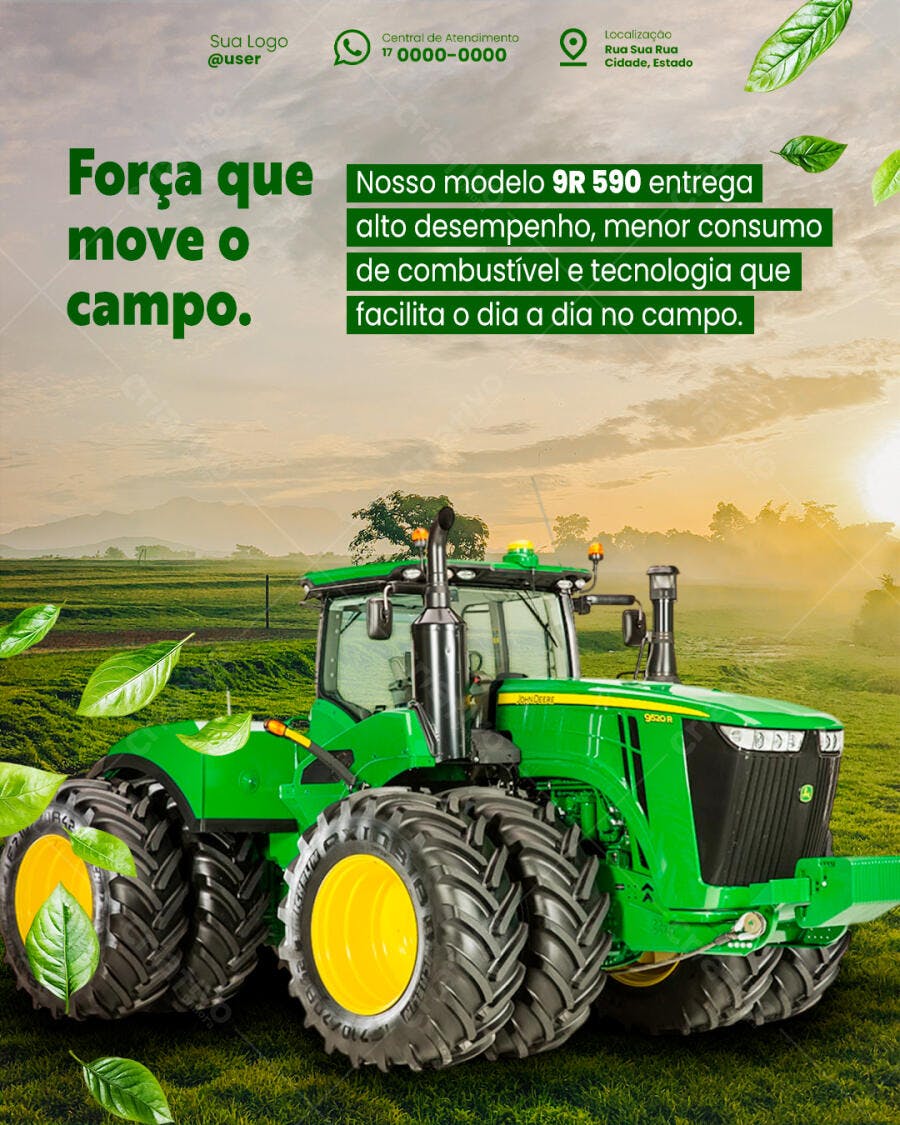 Flyer Agronegócio Trator John Deere 9R 590 PSD Editável