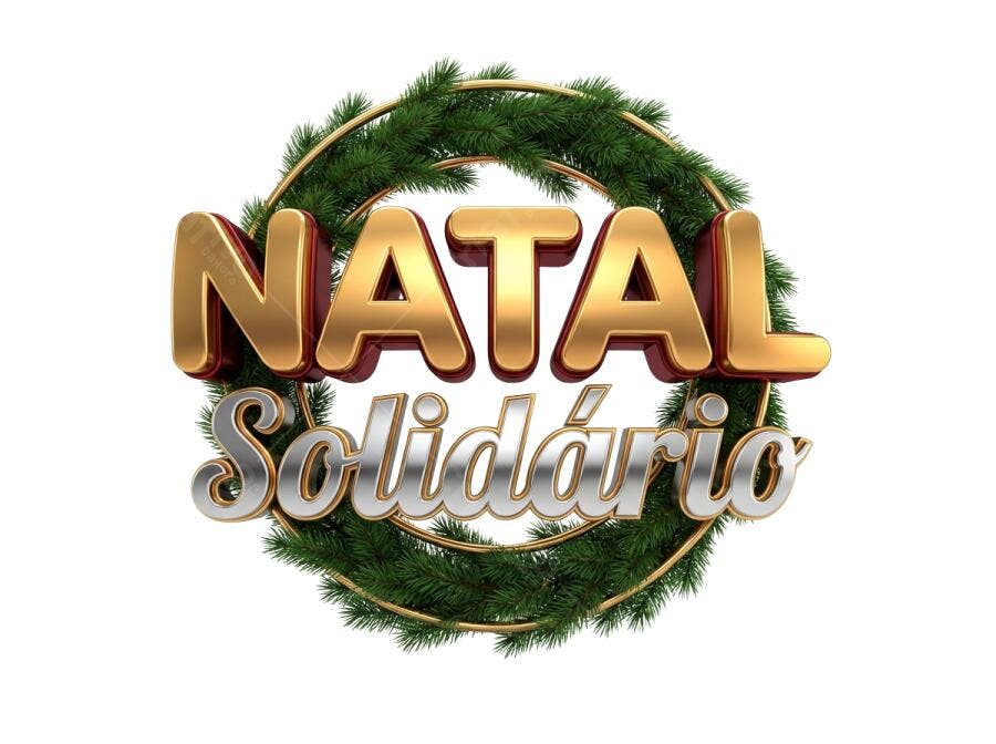 Selo 3D de campanha Natal Solidário dourado prata metalizado com guirlanda
