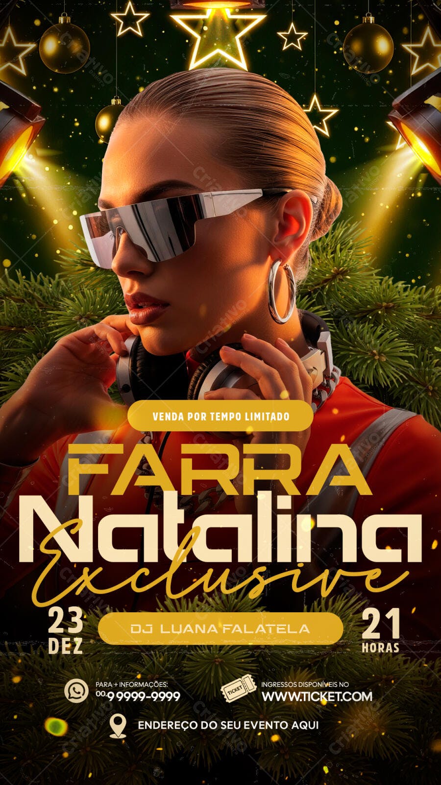 Flyer Farra Natalina com DJ Feminina PSD Editável