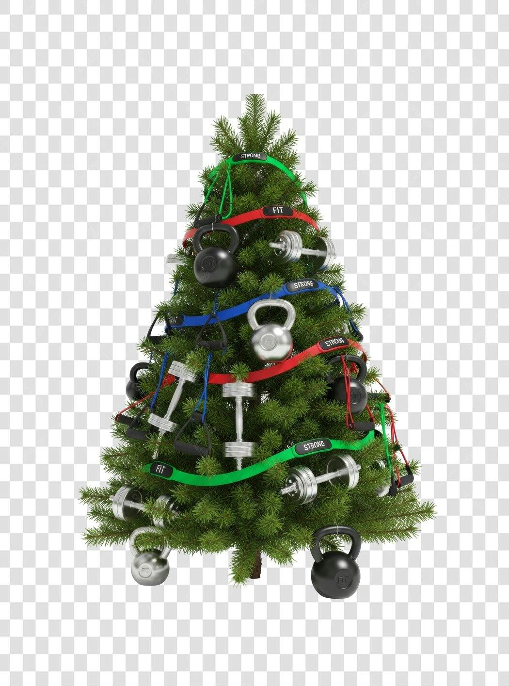 Ilustração de Natal Fitness Árvore com Pesos e Halteres PNG com fundo transparente