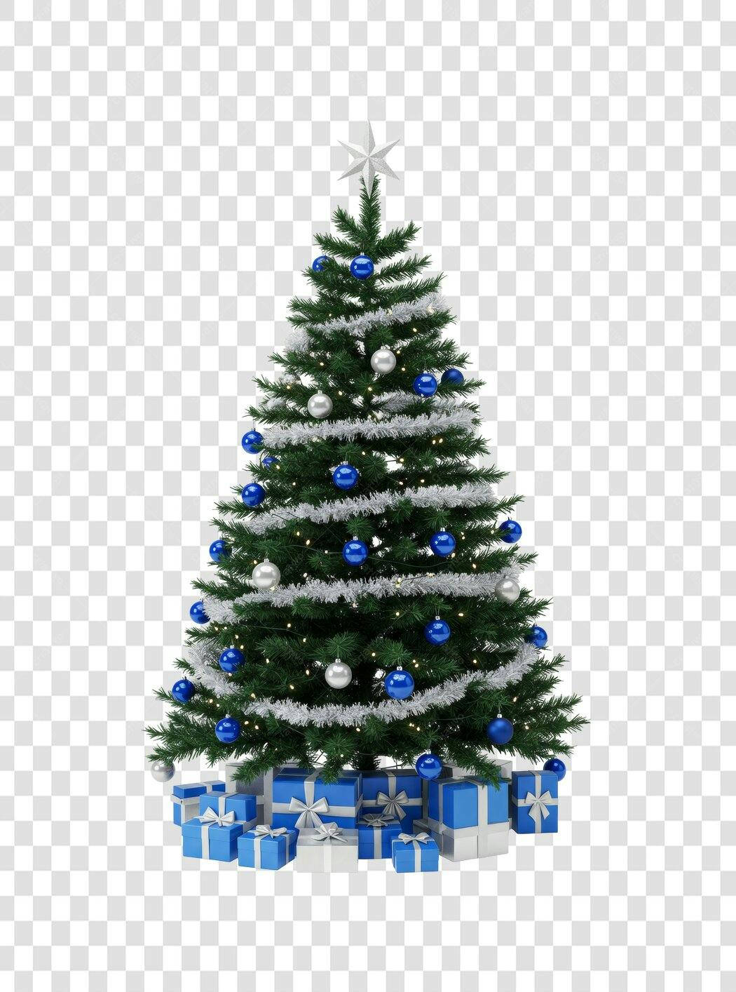 Gráfico PNG Árvore de Natal azul prata presentes embaixo fundo transparente